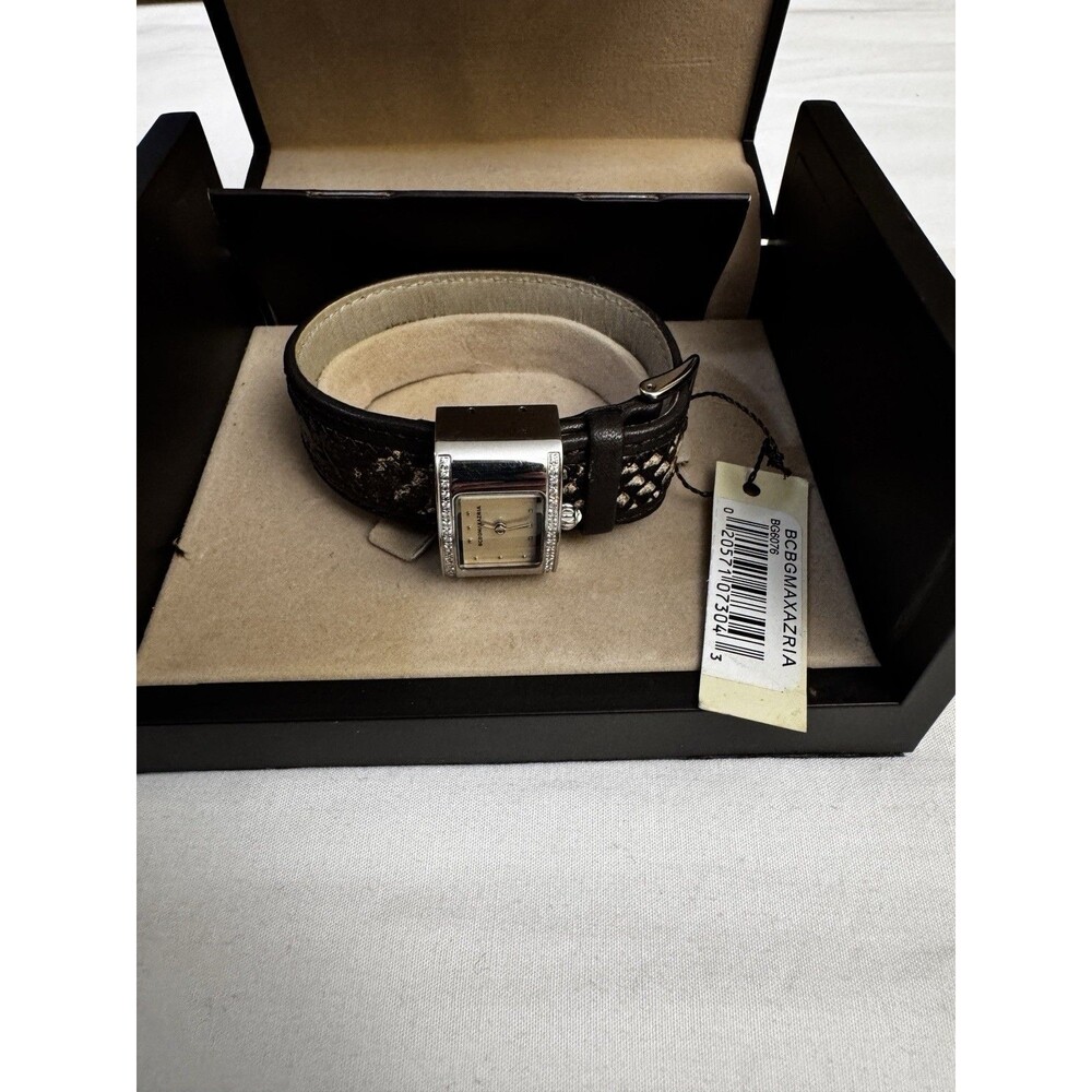 BCBGMAXAZRIA BG6076 Women's Crystal Watch Brown Leather Strap Box & Tag